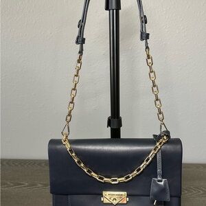 Michael Kors Dark Blue Shoulder Bag with Gold Chain